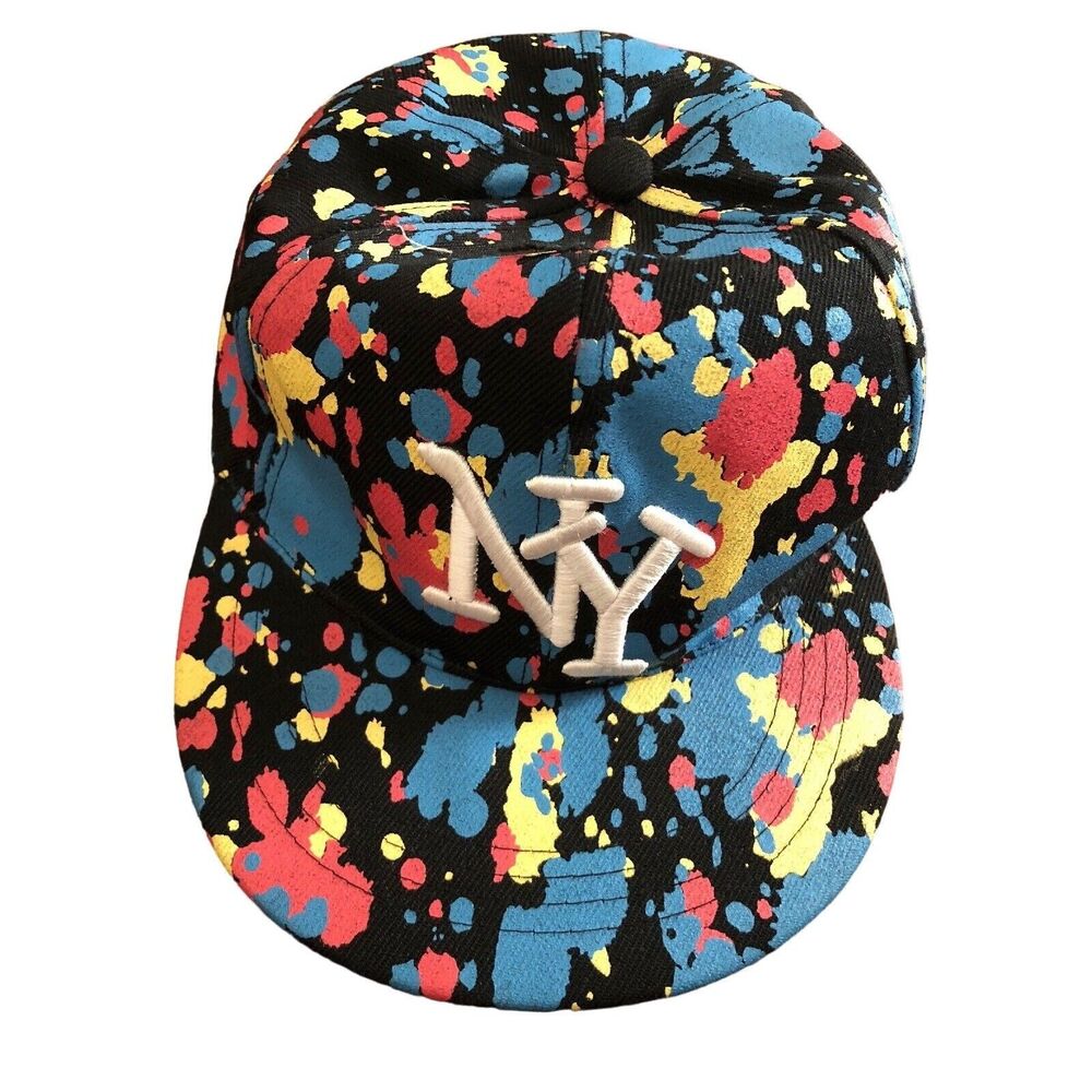 Circus NY Paint Splatter Multi-Colored Cap Baseball Hat Sz Med 71/ 4 Stitch Brim
